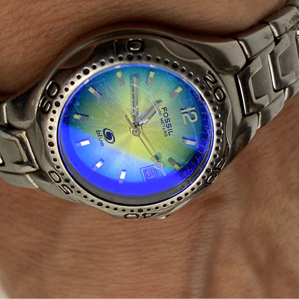 Fossil Blue Watch Blue Green Dial Silver Tone - Picture 8 of 11